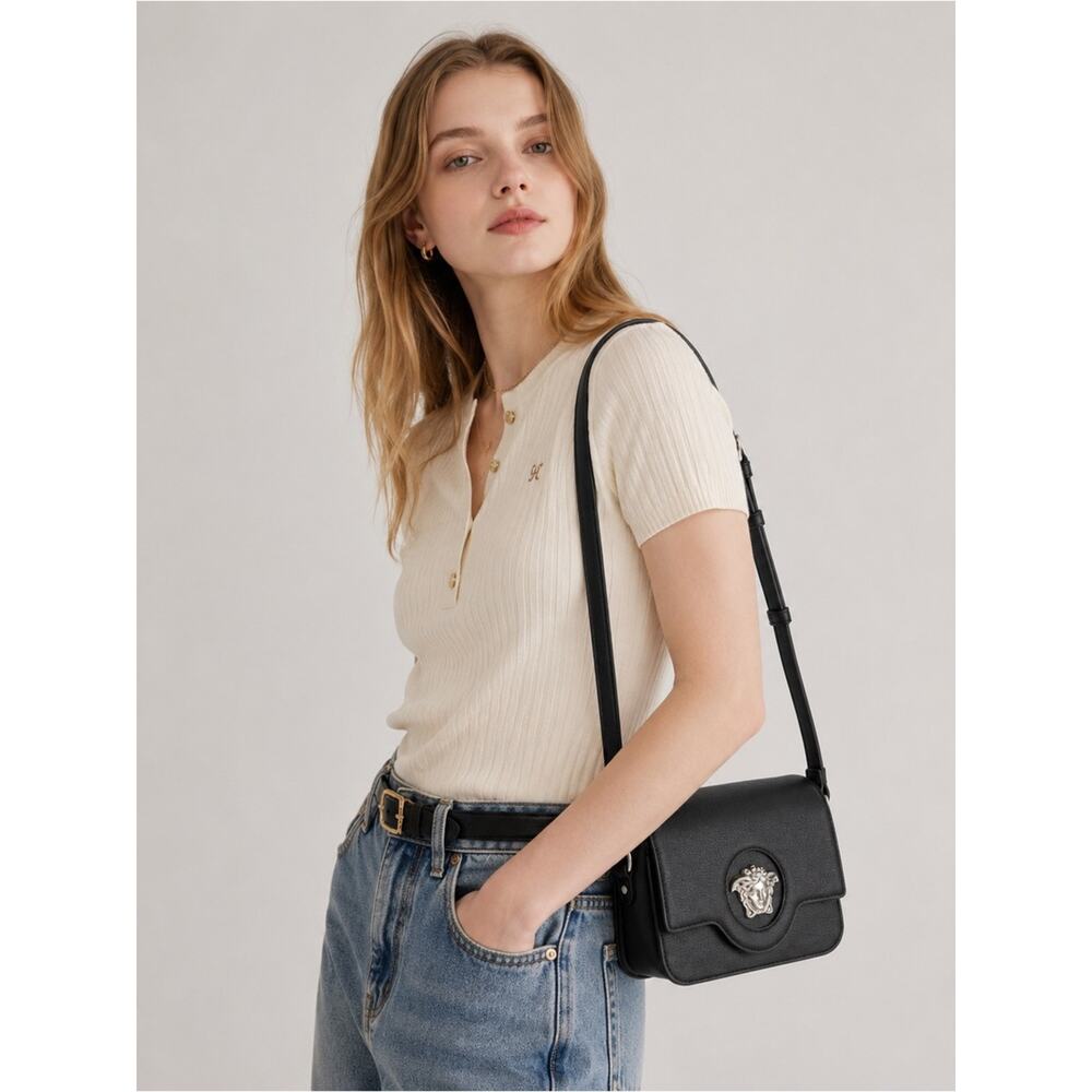Versace Medusa Black Leather Crossbody Bag with Medallion Accent new - Picture 11 of 12